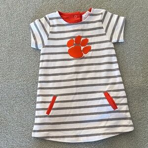 Clemson Girls' Gray & White Stripe Dress with Orange Paw Accent